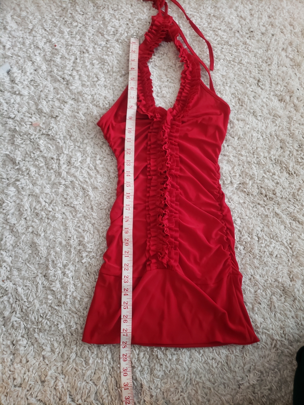 Red Ruffled Halter Mini Dress - Picture 2 of 4